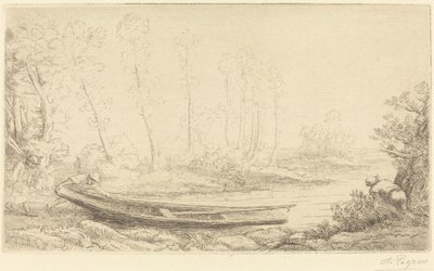 Muž s puntíkem, postava vpravo (Pecheurs des truites) od Alphonse Legros