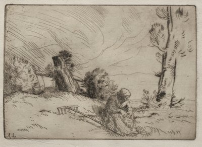 Rolnice sedící poblíž živého plotu. od Alphonse Legros