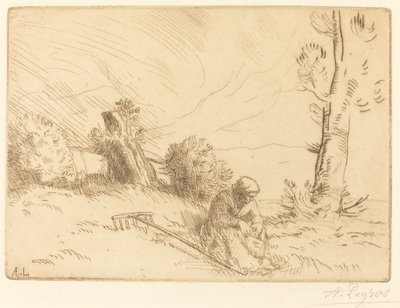 Rolnická žena sedící poblíž živého plotu od Alphonse Legros