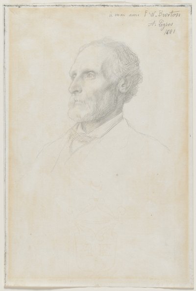 Portrét sira Fredericka W. Burtona, ředitele Národní galerie v Londýně od Alphonse Legros