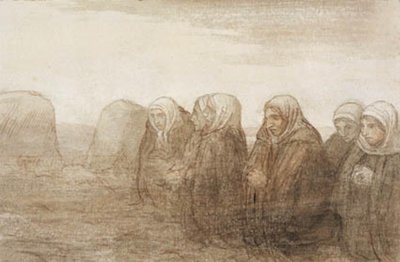 Šest rolnických manželek v modlitbě v podzimním poli od Alphonse Legros