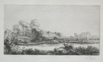 Farma na řece La Ferme Sur La Rivière: Večerní efekt. od Alphonse Legros