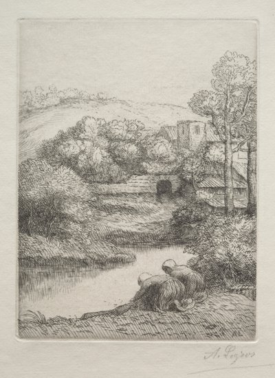 The Washing Place, zvané The Washerwomen (Le Lavoir, Dite "Les Laveuses") od Alphonse Legros