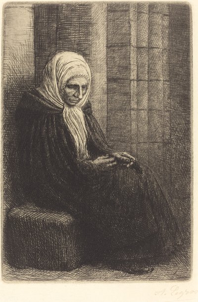Žena sedící u zdi, dítě s hlavou v klíně Femme assis, muraille au fond.... od Alphonse Legros