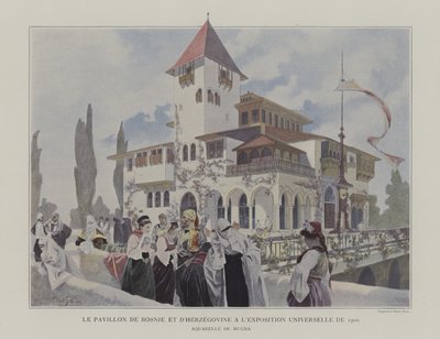 Pavilon Bosny a Hercegoviny na výstavě Universelle 1900, Paříž (barevné lito) od Alphonse Marie (after) Mucha