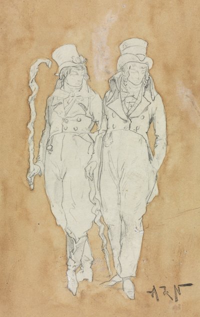 Dva mladí muži módy (ve stoje) od Alphonse Marie Adolphe de Neuville