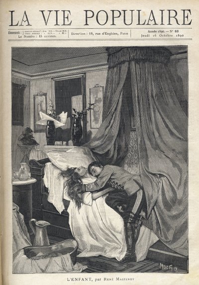 Zoufalý voják objal mrtvolu ženy ležící v posteli. Ilustrace Alfons Maria Mucha (Alphonse Marie Mucha od Alphonse Mucha