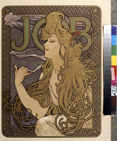 Reklamní plakát na hedvábný papír "Job". Umělecké dílo Alfonse Marie Muchy (Alphonse Marie Mucha od Alphonse Marie Mucha