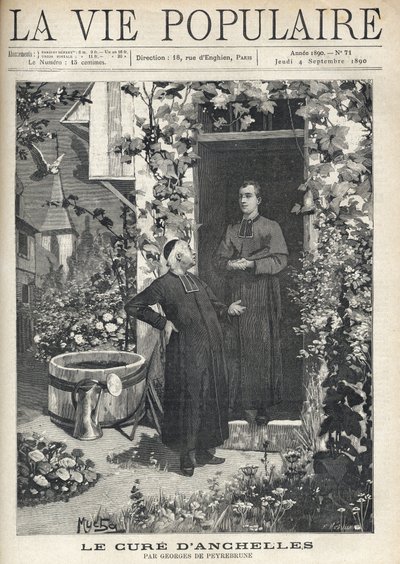 U vchodu do presbytáře je léčba zaměřena na mladšího člověka. Zahrada je velmi rozkvetlá, vybavená nádrží a konví, dole je vidět zvonice obce. Ilustrace Alfons Maria Mucha (Alphonse Mar od Alphonse Mucha