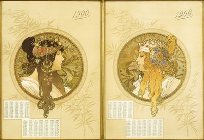 byzantské hlavy; Tetes Byzantines, 1900 od Alphonse Mucha