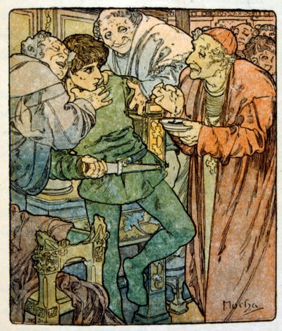 Ilustrace Alphonse Muchy z "Clia" díla francouzského autora Anatole France. 1900. Mucha (1860 – 1939). byl český secesní malíř od Alphonse Mucha