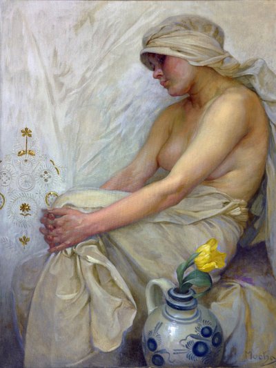 Sedící dívka par Mucha, Alfons Marie (1860-1939), c. 1914 - Tempera na plátně, 80x60 - Soukromá sbírka od Alphonse Mucha