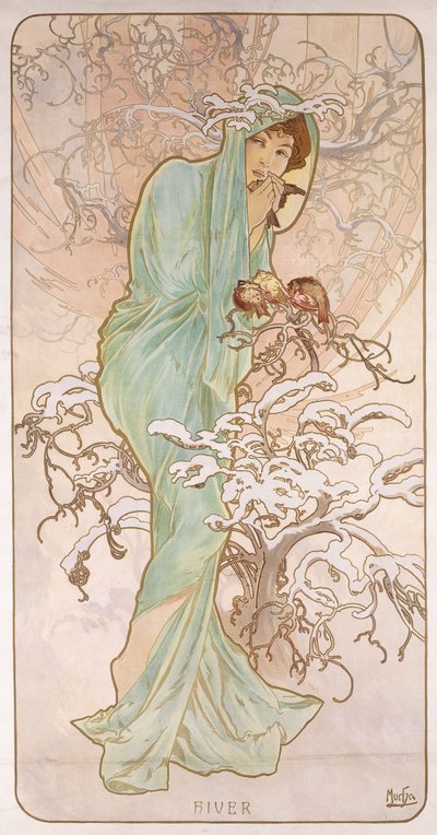 Zima; Hiver, kolem roku 1896 od Alphonse Mucha