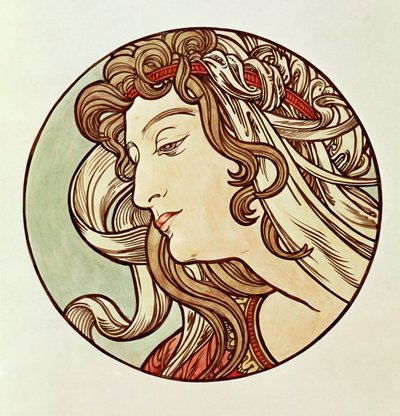 Žena, pohled ze tří čtvrtin od Alphonse Marie Mucha
