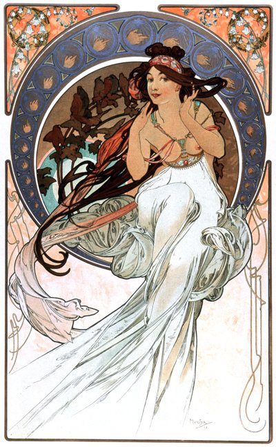 Alegorie hudby, tisk 1898 od Alphonse Marie Mucha