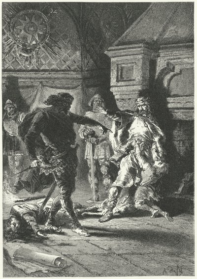 Chlodvík I. prosazující svou vůli jako král Franků (rytina) od Alphonse Marie de (after) Neuville