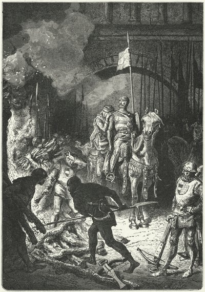 El Cid, doprovázený svou manželkou Donou Jimenou, dohlíží na stavbu pohřební hranice Ahmeda, maurského krále Valencie. od Alphonse Marie de (after) Neuville