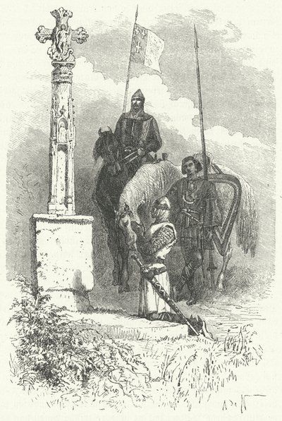 Ferdinand I. z Leonu se modlí před křížem od Alphonse Marie de (after) Neuville