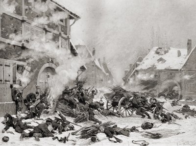 Požární útok na zabarikádovaný dům, fotogravura Goupil and Company (fotogravura) od Alphonse Marie de (after) Neuville
