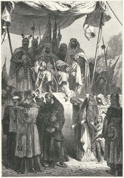 Saladin sleduje zajaté křesťany, kteří procházejí kolem po dobytí Jeruzaléma od Alphonse Marie de (after) Neuville