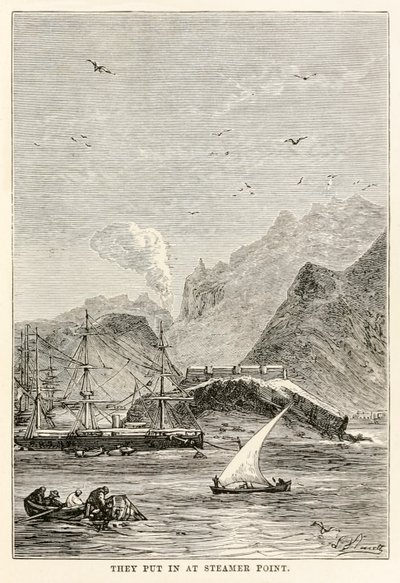 Vložili na Steamer Point, z knihy „Around the World in Eighty Days“ od Julese Verna (1828-1905), vyryté Louisem Dumontem (nar. 1822) od Alphonse Marie de (after) Neuville