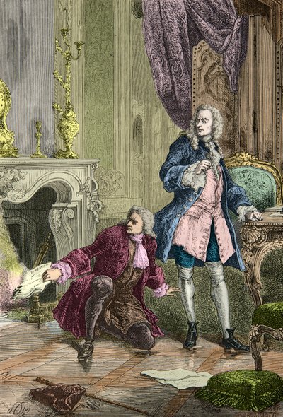 Charles Jean François Henault rettet das Manuskript von La Henriade, das Voltaire ins Feuer geworfen hatte von Alphonse Marie de Neuville