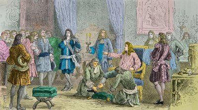 Vzestup Ludvíka 14 v přítomnosti dvořanů (Rytina) od Alphonse Marie de Neuville