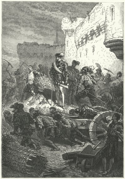 Francis, vévoda z Guise dohlížející na stavbu opevnění Metz, 1552 od Alphonse Marie de after Neuville