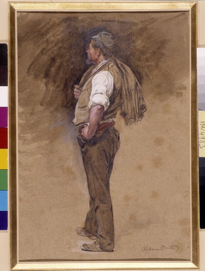Farmář má bundu na hlavě. Obraz od Alphonse Moutteho (1840-1913), povinná zmínka: Založení sbírky v Provence, Marseille (rozměr v cm 27x18) od Alphonse Moutte