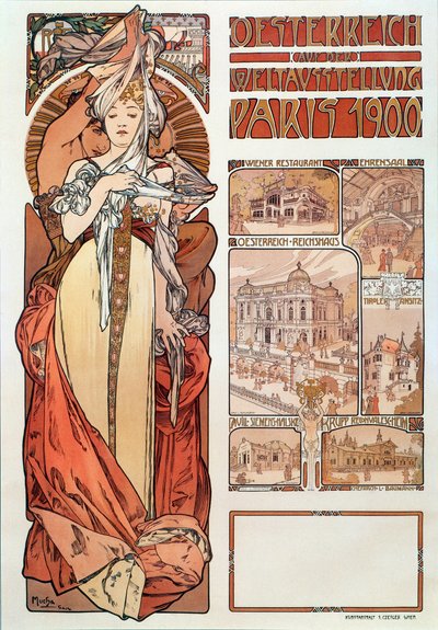 Reklamní plakát Alphonse Muchy (1860-1939) pro Rakousko zastoupené na Světové výstavě v Paříži 1900 - Dim 68x98,5 cm Reklamní plakát Alphonse Muchy pro „“Rakousko““ na výstavě od Alphonse Mucha