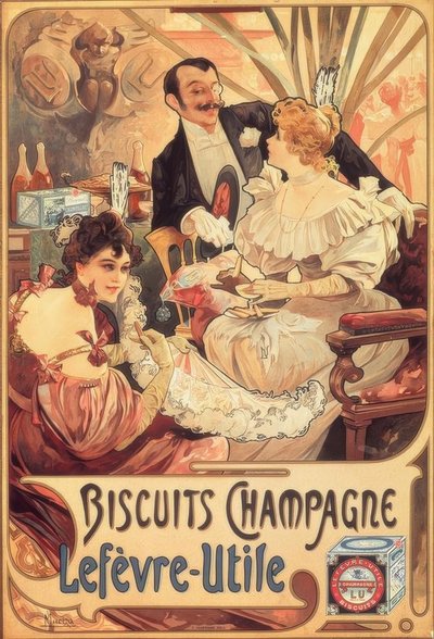 Šampaňské / Lefèvre-Utile cookies od Alphonse Mucha