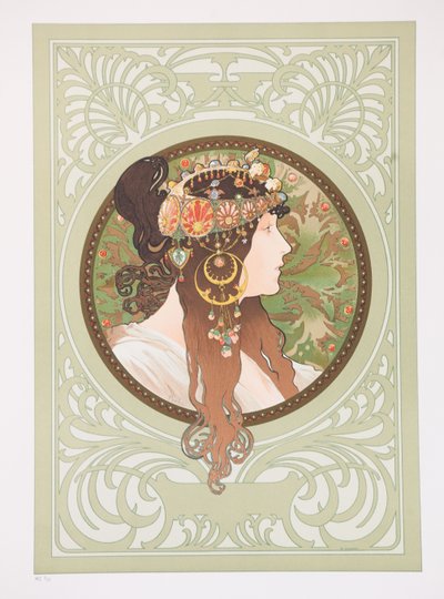 Byzantské hlavy: Bruneta, 1897. od Alphonse Mucha