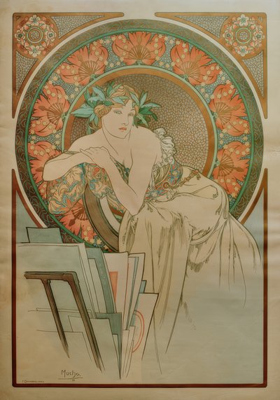Žena s máky a grafické portfolio od Alphonse Mucha