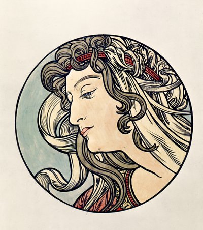 Hlava ženy od Alphonse Mucha