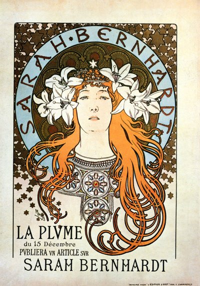 Sarah Bernhardt, La Plume, 15. prosince 1896 od Alphonse Mucha