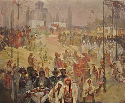 Korunovace srbského cara Štefana Dušana východořímským císařem Cyklus Slovanská epopej od Alphonse Mucha