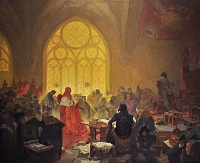 Husitský král Jiří z Poděbrad Cyklus Slovanská epopej od Alphonse Mucha