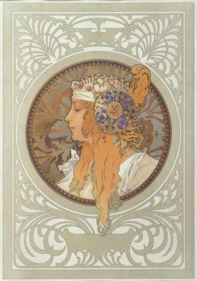Byzantská hlava: Blond od Alphonse Mucha