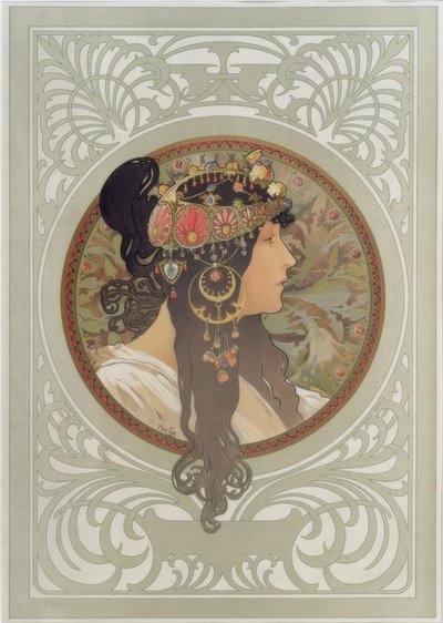 Byzantská hlava: Bruneta od Alphonse Mucha