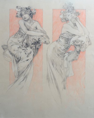 Předběžný výkres pro tabulku 12 od Alphonse Mucha