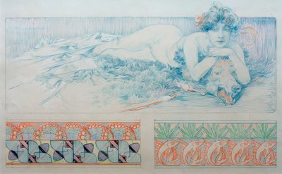 Předběžný výkres pro tabulku 4 od Alphonse Mucha