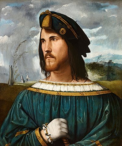 Portrét gentlemana (známého jako Cesare Borgia). Zw. 1500 a 1524 od Altobello Melone