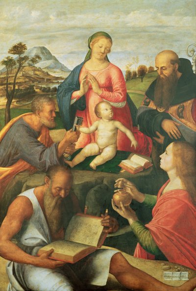 Madonna a dítě s SS. Petra, Jeronýma a Marie Magdaleny s biskupem, 1500 od Alvise Vivarini