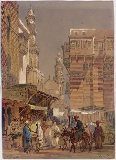 Trhový den na Muizz id-Din li-Lah, stará Káhira, 1862 od Amadeo Preziosi