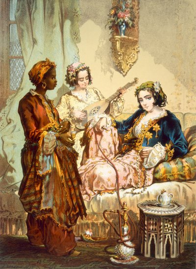 Šálek kávy: Dvě ženy pijí kávu a kouří bubliny, hospoda. 1865. od Amadeo Preziosi
