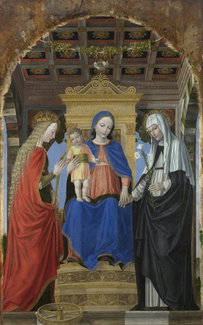Panna a dítě se svatou Kateřinou Alexandrijskou a svatou Kateřinou Sienskou, c. 1490 od Ambrogio Bergognone