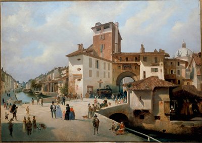 Pohled na Ticinese bránu, Milán (malba od Ambrogio Fermini