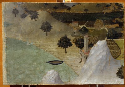 Zámek stojící u jezera - tempera na panelu od Ambrogio Lorenzetti