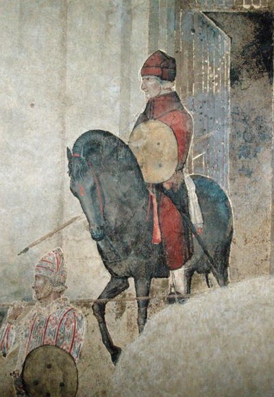 Alegorie špatné vlády, detail ozbrojeného jezdce od Ambrogio Lorenzetti