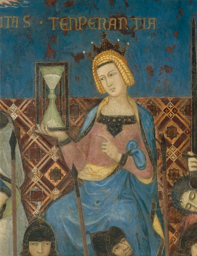 Alegorie dobré vlády, střídmosti, detail z Alegorie a účinky dobré a špatné vlády na město a venkov od Ambrogio Lorenzetti